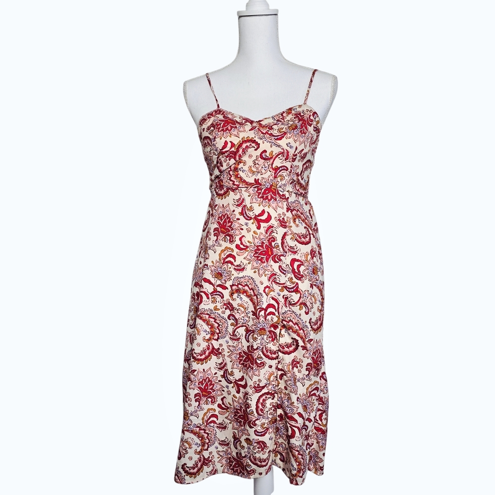 Jessica Simpson Red and cream Paisley Sweetheart Neckline Summer Dress XS